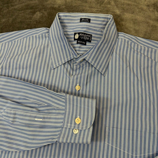 J Crew Shirt Mens Extra Large 17 17.5 Blue White Striped Button Up Long Sleeve