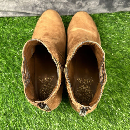 Vince Camuto Pimmy Boots Womens 6 M Brown Leather Ankle Booties Zip Up Heeled