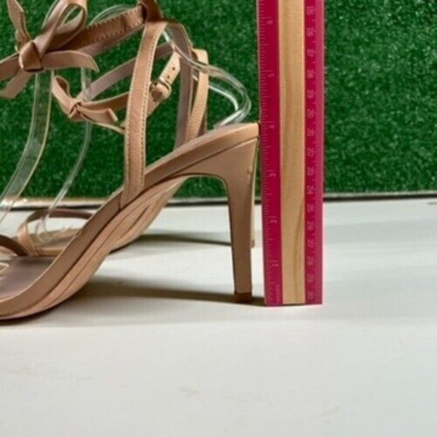 Deltan Ankle Strap Heeled Sandals Bow Detail Nude Beige Stiletto Womens 10 M