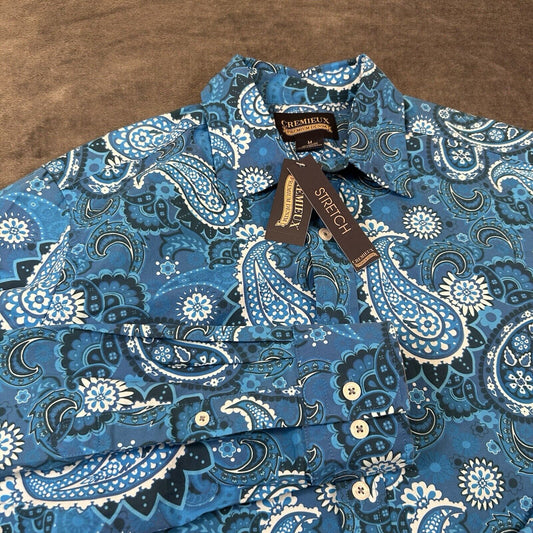 Cremieux Shirt Mens Medium Blue Paisley Button Up Long Sleeve Stretch NEW $59