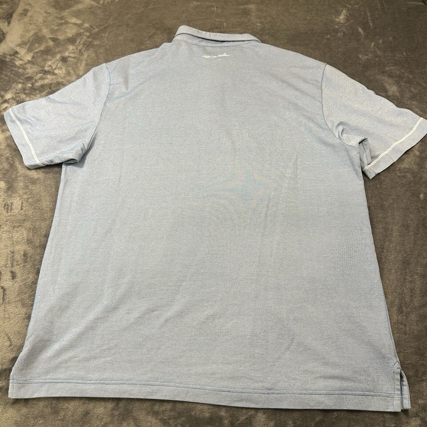Travis Mathew Polo Shirt Mens Large Blue White Striped Short Sleeve Golf Work
