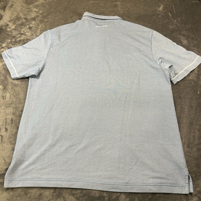 Travis Mathew Polo Shirt Mens Large Blue White Striped Short Sleeve Golf Work