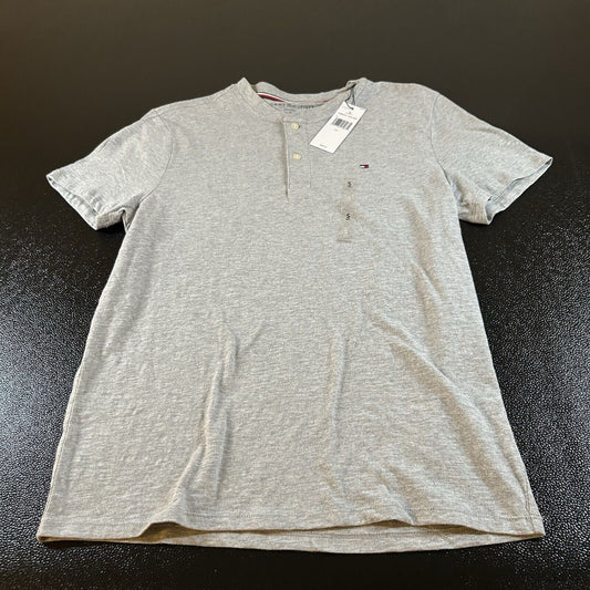 Tommy Hilfiger Polo Shirt Mens Small Gray Band Collar Short Sleeve Preppy New