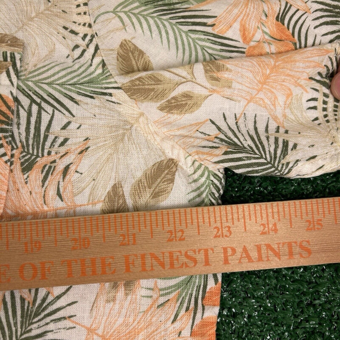 Chaps Hawaiian Shirt Men Large Orange Beige Floral Button Up Seacoast Wash Linen