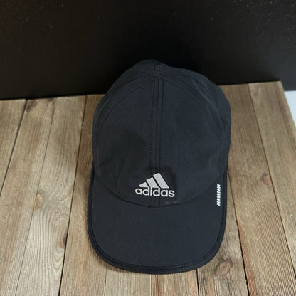 Adidas Running Hat Cap Mens Strapback Black Silver Logo Stretch Lightweight Aero