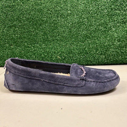 Ugg Ansley Moccasins Womens 10 M Blue Suede Slippers Casual Comfort Fur Warm