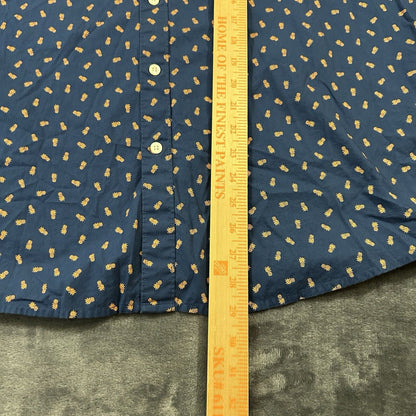 John Bartlett Shirt Mens Extra Large Blue Pineapples Button Up Short Sleeve