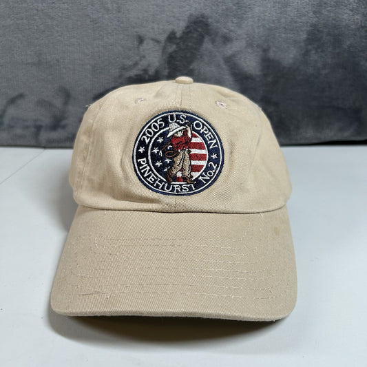 Vintage Golf Hat Cap Mens Strap Back Tan 2005 US Open Pinehurst USGA Adjustable
