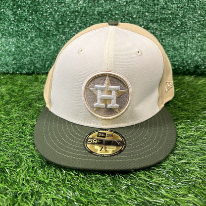 Houston Astros Hat Cap Mens 7 5/8 Beige Green Birchwood New Era Baseball MLB NEW