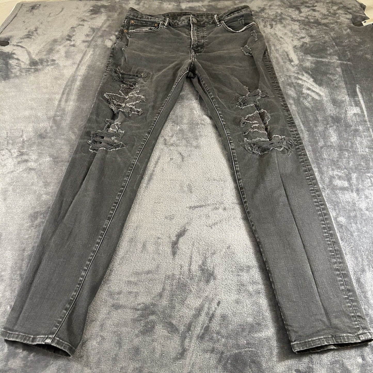 American Eagle Jeans Mens 32x32" Black Straight Denim Pants Distressed Ripped