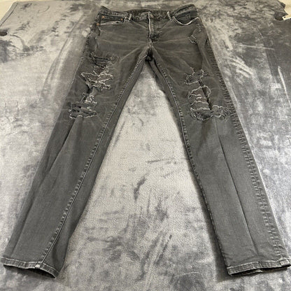 American Eagle Jeans Mens 32x32" Black Straight Denim Pants Distressed Ripped