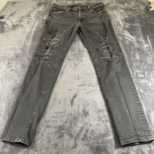 American Eagle Jeans Mens 32x32" Black Straight Denim Pants Distressed Ripped