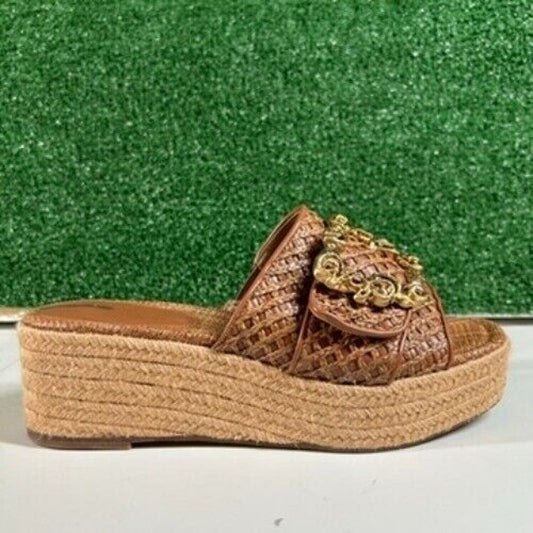 Sam Edelman Celia Woven Espadrille Platform Slides Brown Strap Womens 9.5 M