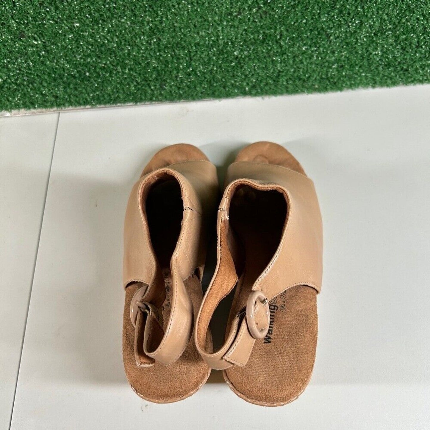 Walking Cradles Wedge Sandals Open Toe Ankle Strap Tan Leather Shoes Womens 12W