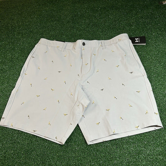 Under Armour Golf Shorts Mens 40" Gray Flat Front Bird Print Water Resistant New