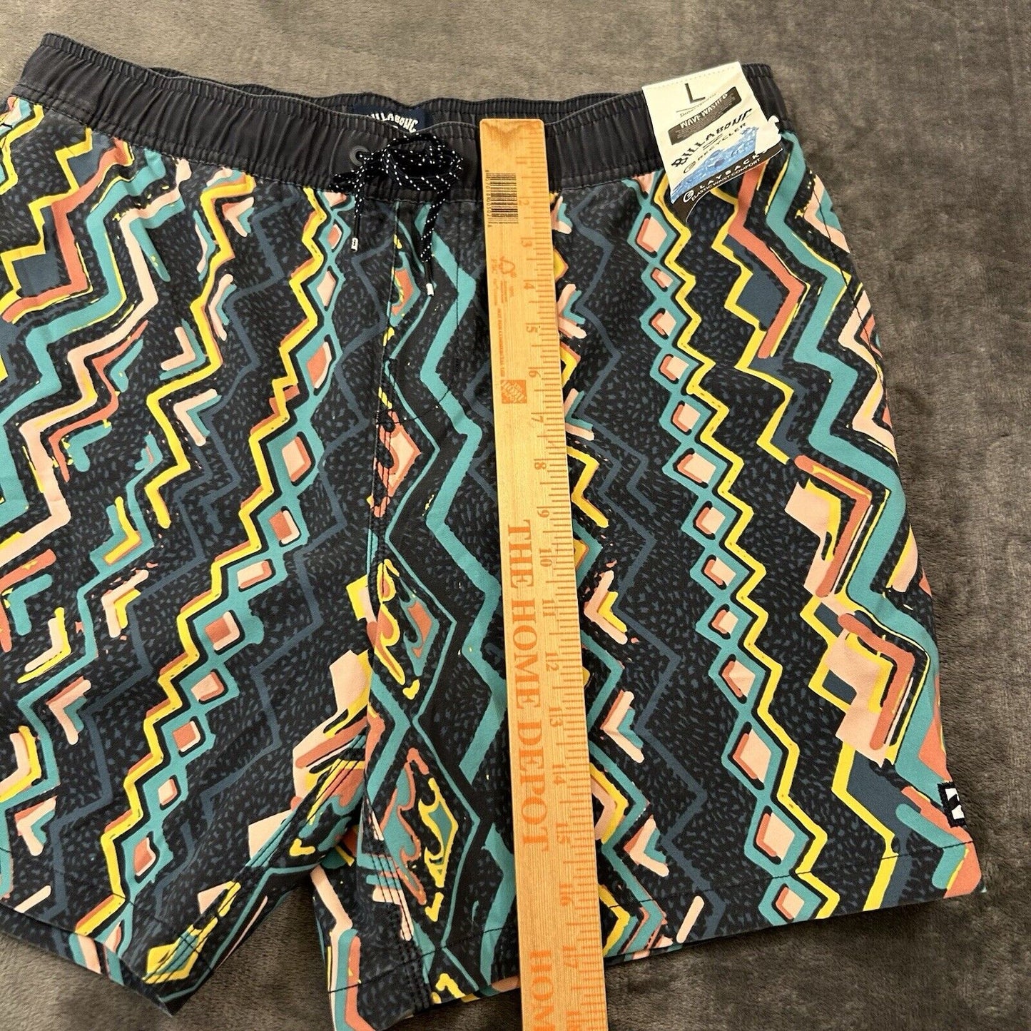 Billabong Board Shorts Mens Large 34" Blue Striped Aztec Hybrid Drawstring NEW