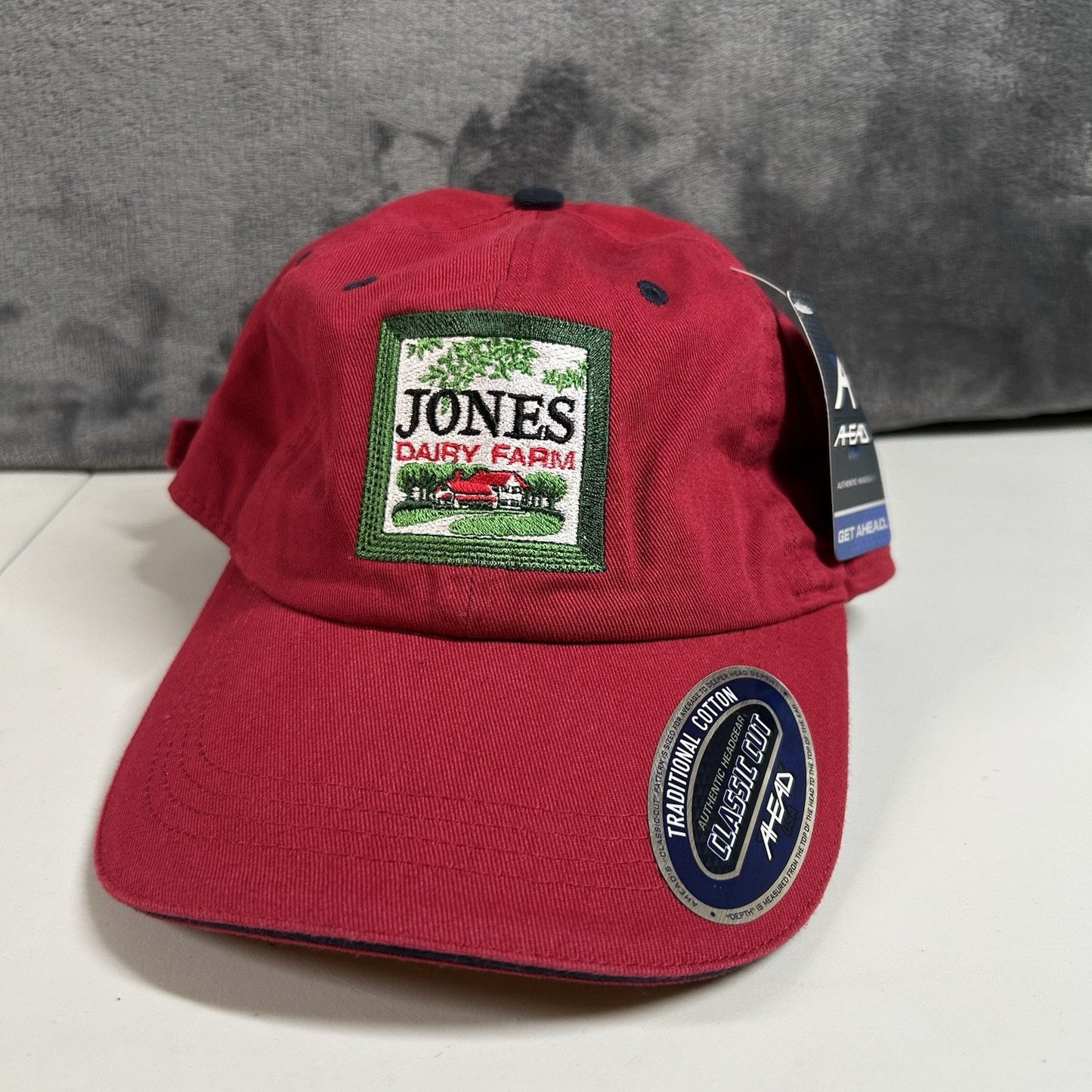 Jones Dairy Farm Hat Cap Mens Strap Back Red Classic Cut Ahead Vintage New