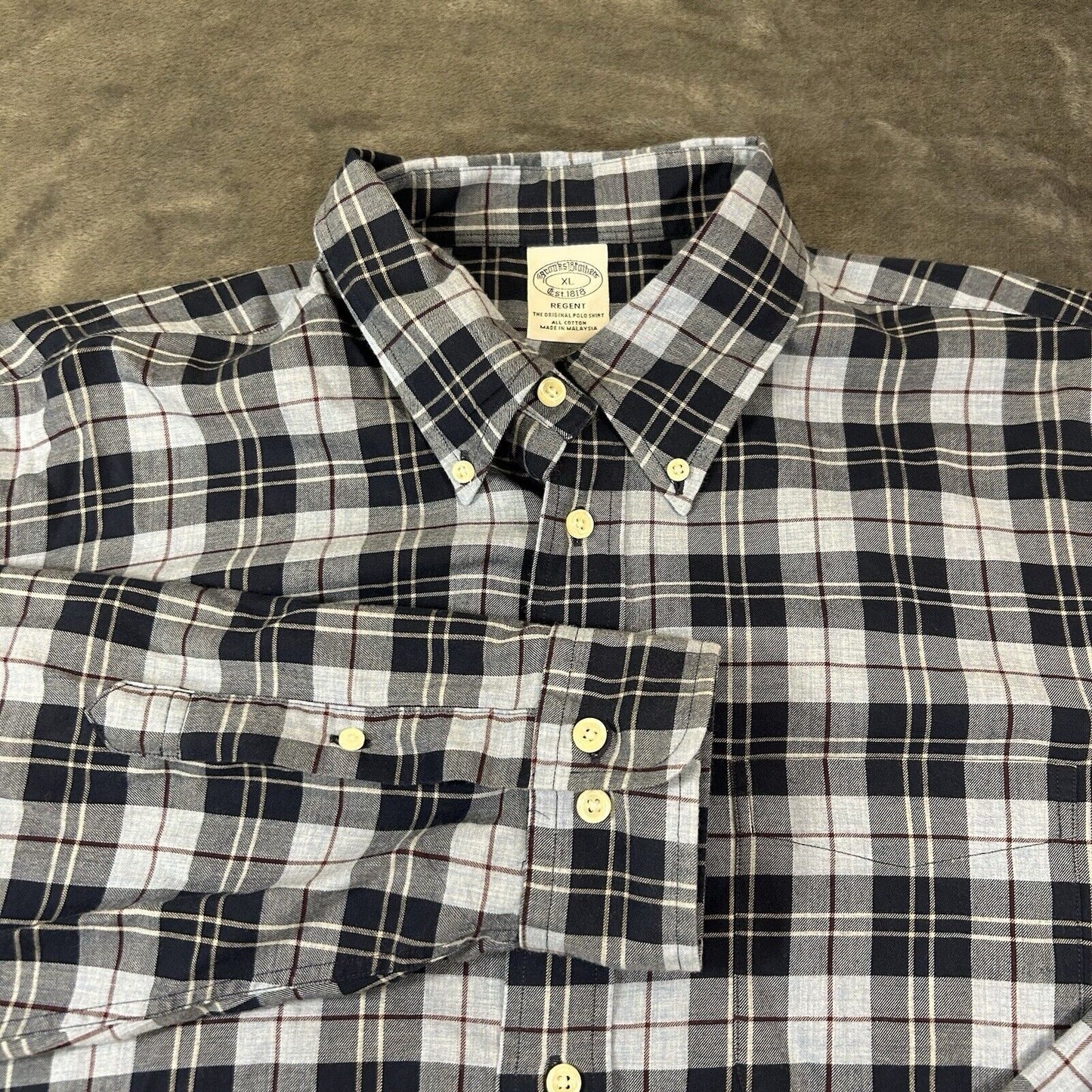 Brooks Brothers Regent Shirt Mens Extra Large Blue Plaid Button Up Long Sleeve