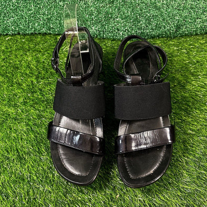 Dansko Addison Sandals Womens 8 M Black Patent Leather Wedge Ankle Strap Outdoor