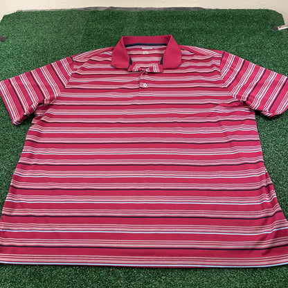 Reebok Polo Shirt Mens 3XL Pink/Red Blue Striped Short Sleeve Golf Athletic