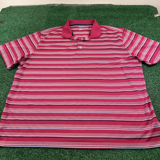 Reebok Polo Shirt Mens 3XL Pink/Red Blue Striped Short Sleeve Golf Athletic