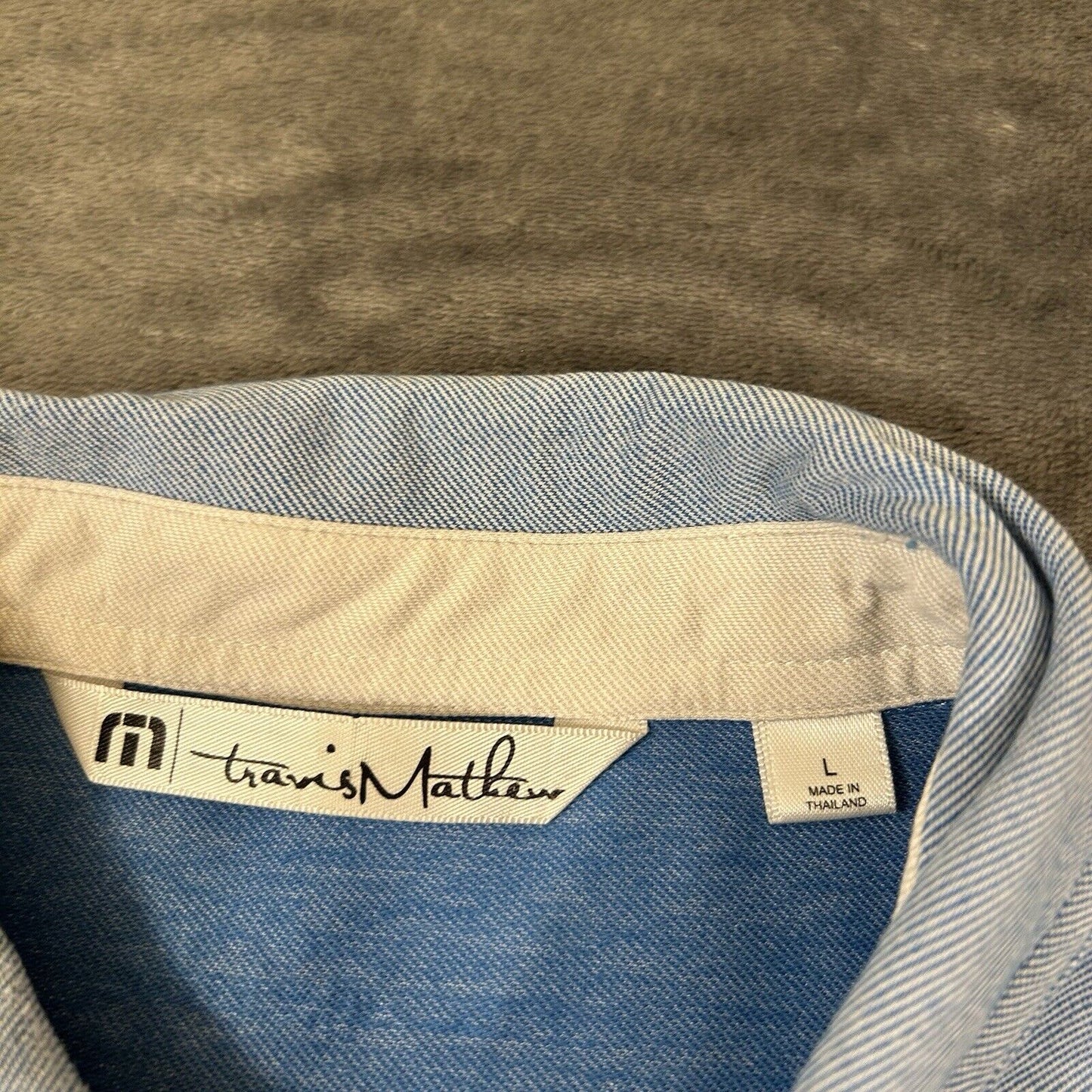 Travis Mathew Polo Shirt Mens Large Blue White Striped Short Sleeve Golf Work