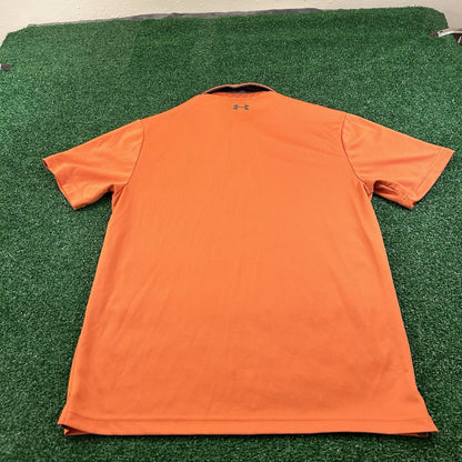 Under Armour Polo Shirt Mens Medium Orange Short Sleeve Golf Athletic Heatgear
