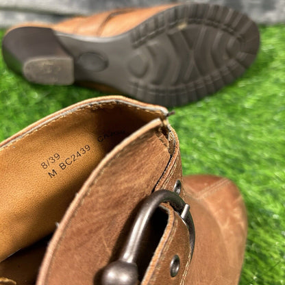 Born Mules Womens 8 M Brown Leather Slip On Heeled Buckle Casual Work Outdoor