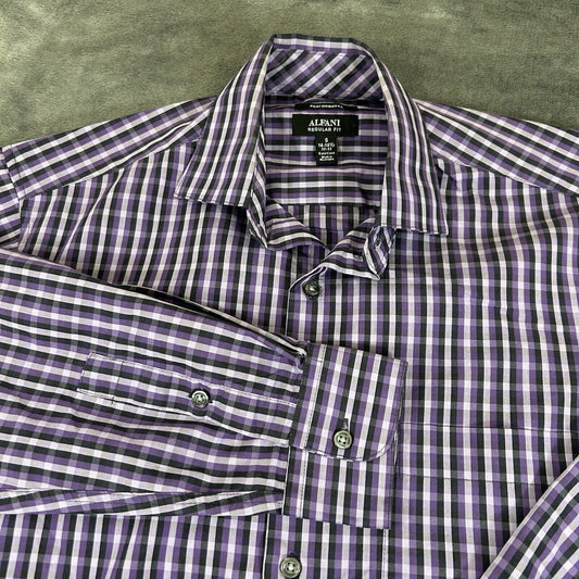 Alfani Shirt Mens Small Purple Black Plaid Button Up Long Sleeve Performance