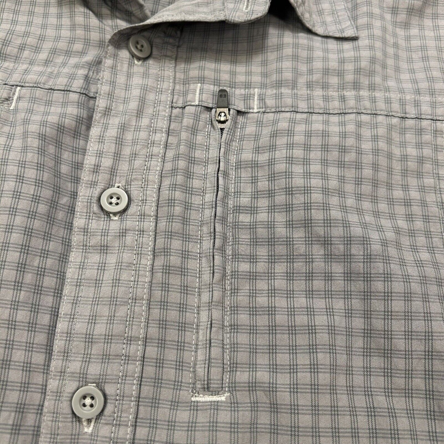 Eddie Bauer Shirt Mens Large Tall LT Gray Plaid Button Up Short Sleeve Pockets