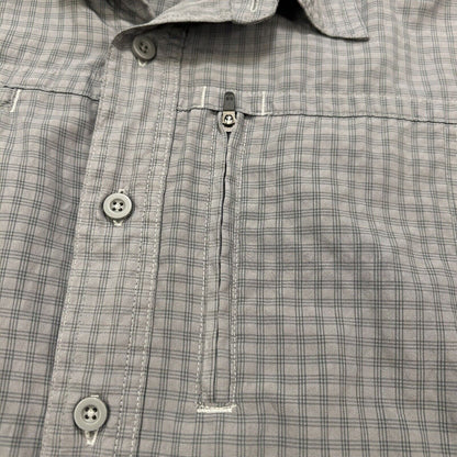 Eddie Bauer Shirt Mens Large Tall LT Gray Plaid Button Up Short Sleeve Pockets