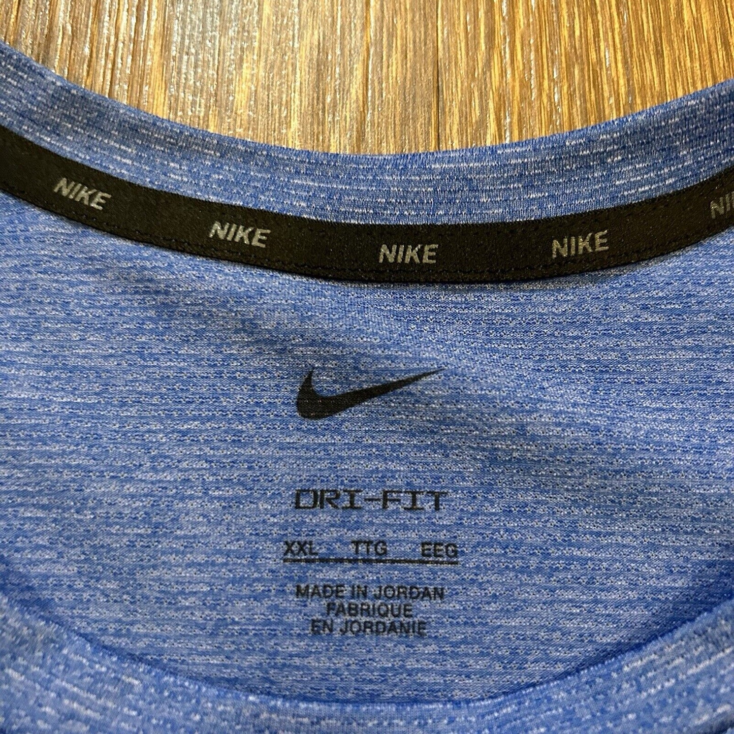 Nike Running Shirt Mens XXL 2XL Blue Black Swoosh Short Sleeve Dri-Fit Athletic