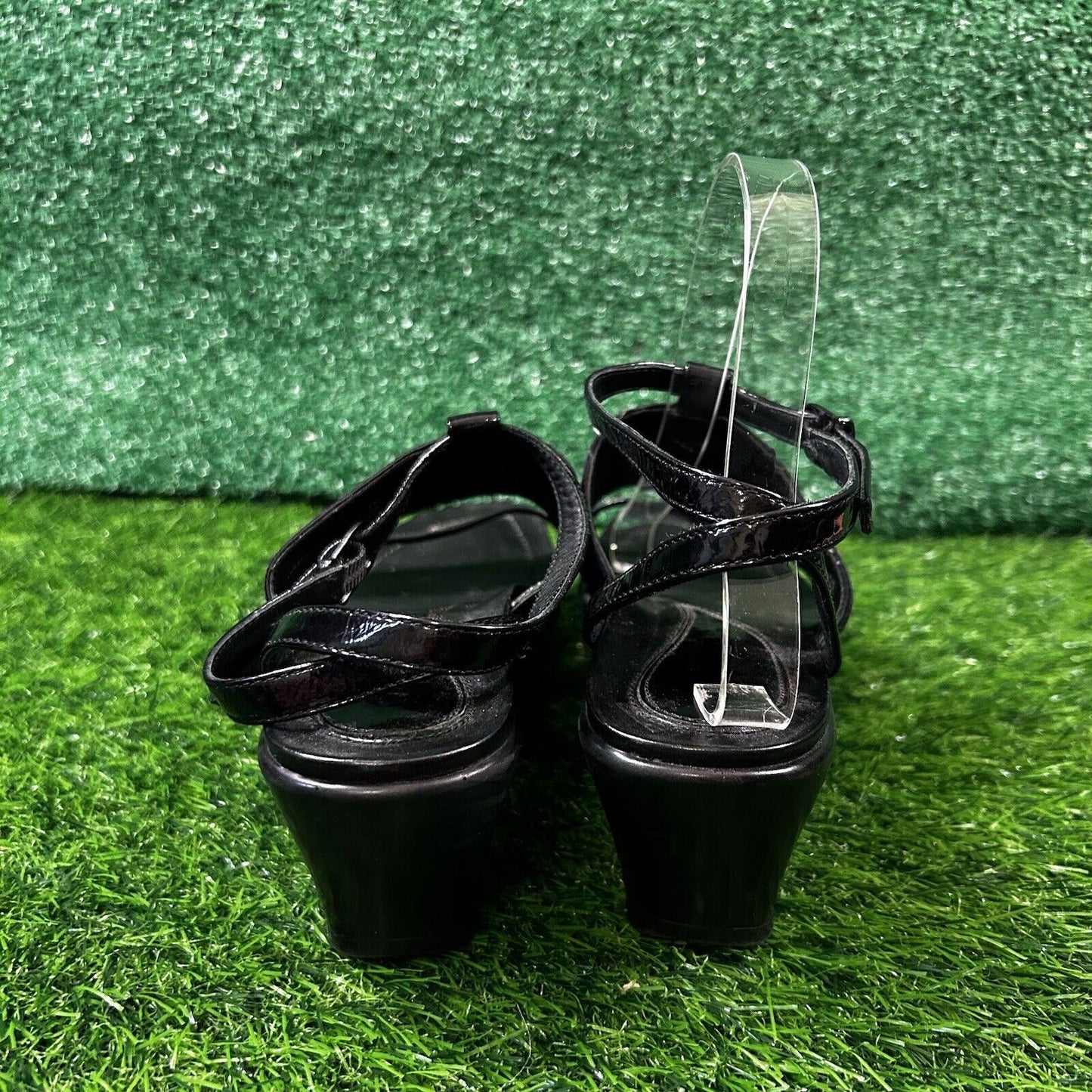 Dansko Addison Sandals Womens 8 M Black Patent Leather Wedge Ankle Strap Outdoor