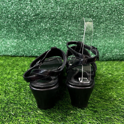 Dansko Addison Sandals Womens 8 M Black Patent Leather Wedge Ankle Strap Outdoor