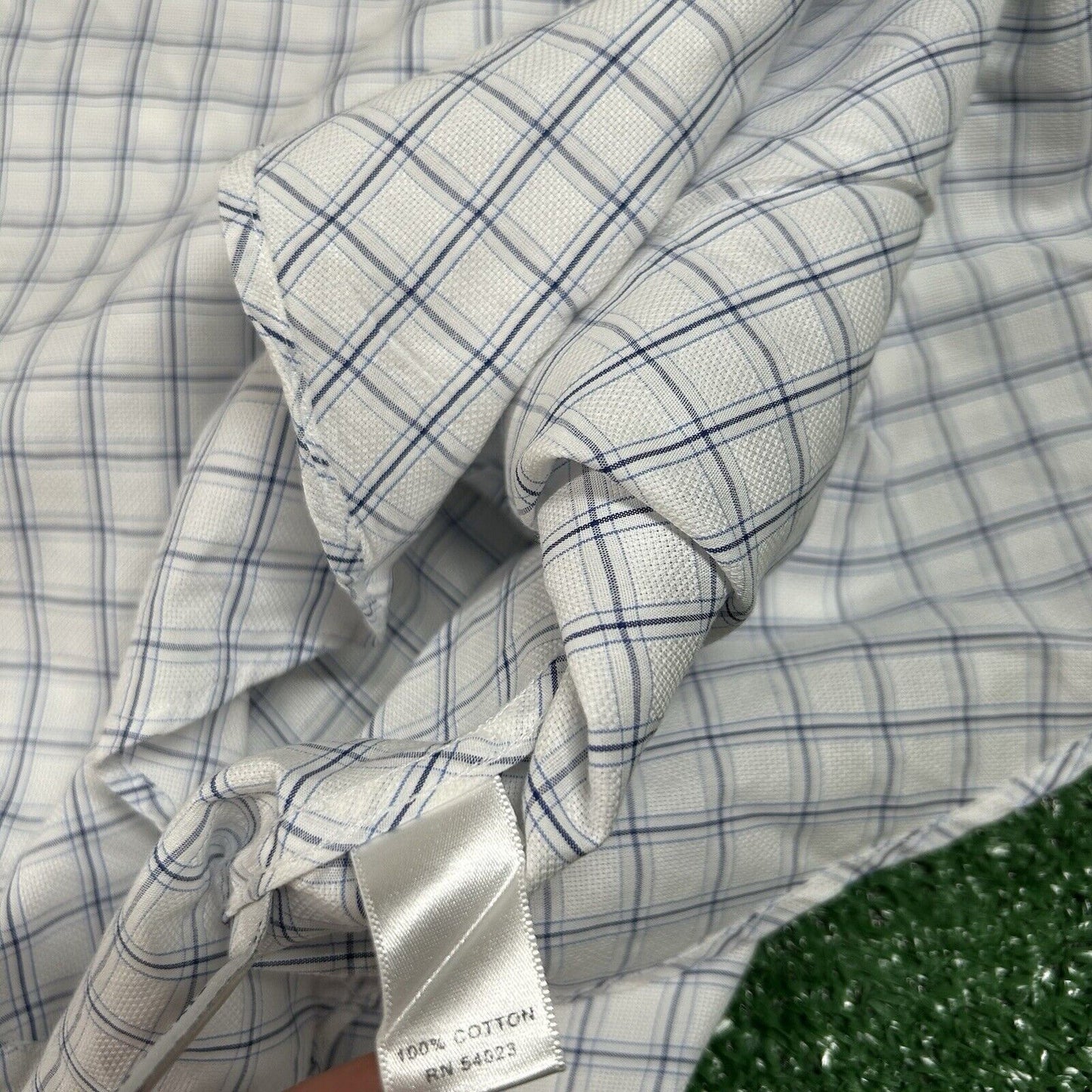 Banana Republic Dress Shirt Mens Large White Blue Diamond Button Up Long Sleeve