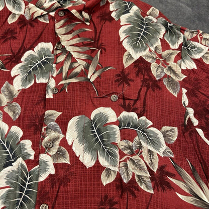 Campia Hawaiian Shirt Mens Medium Red Floral Button Up Short Sleeve Rayon Beach