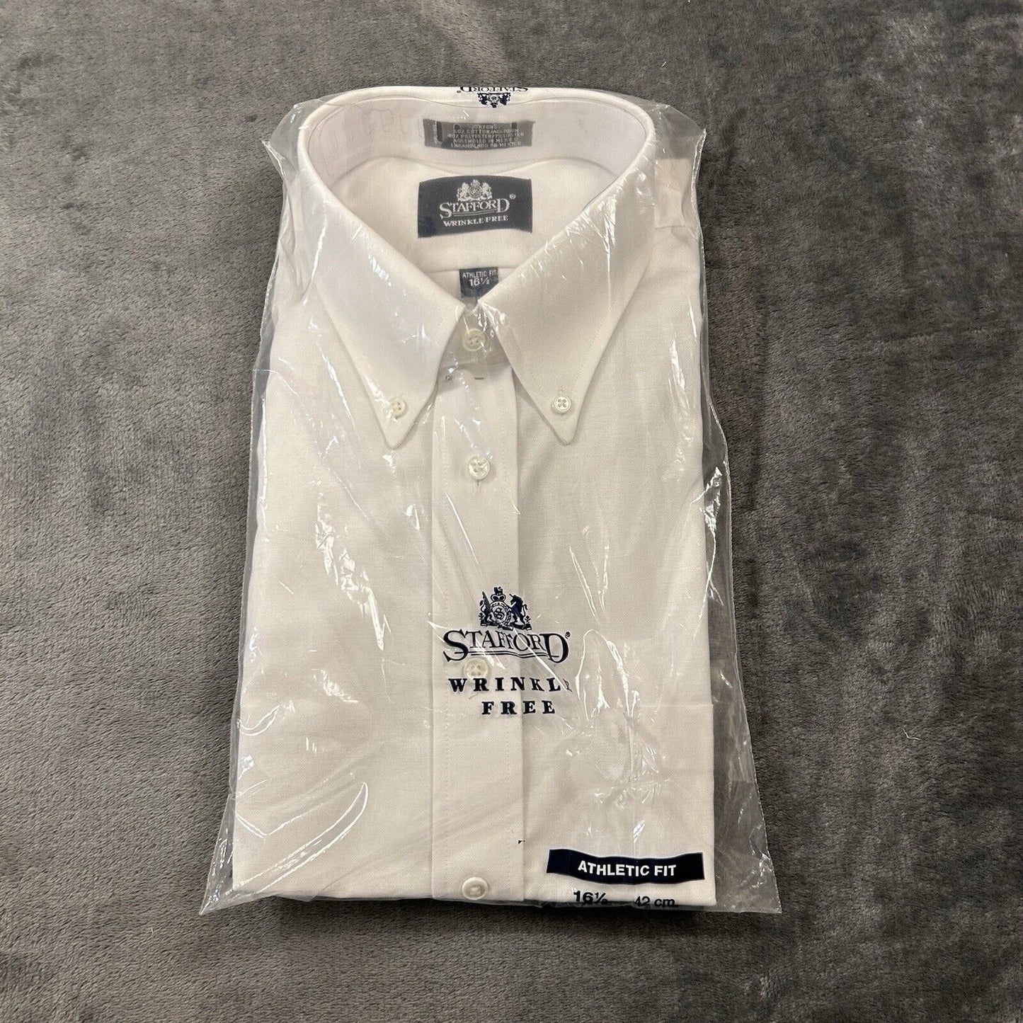 Stafford Shirt Mens 16.5 White Button Up Short Sleeve Athletic Fit Casual New