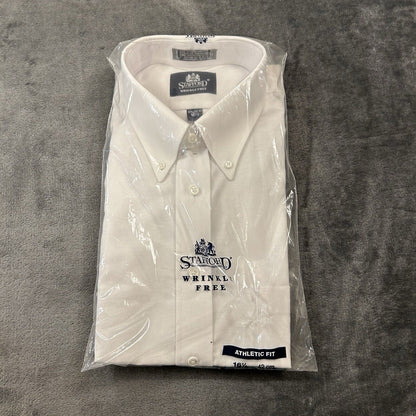 Stafford Shirt Mens 16.5 White Button Up Short Sleeve Athletic Fit Casual New
