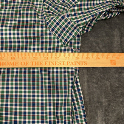 Duluth Trading Shirt Men Large Green Blue Check Button Up Long Sleeve Colorful