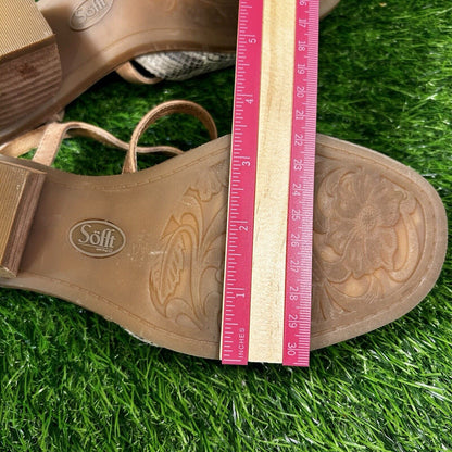 Sofft Piara Sandals Womens 8 M White Brown Leather Snakeskin Ankle Strap Wedge