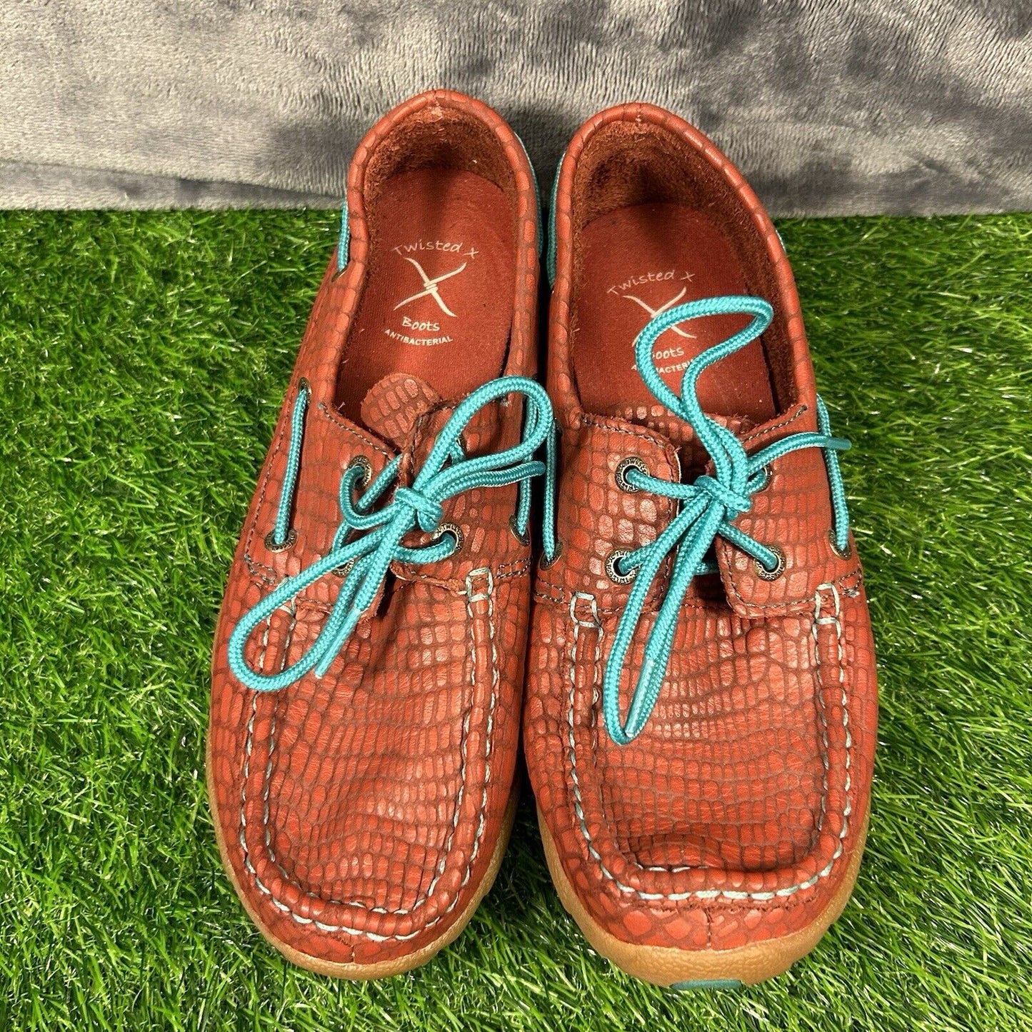 Twisted X Loafers Womens 7.5 M Red Blue Leather Boat Shoes crocodile Print Lace