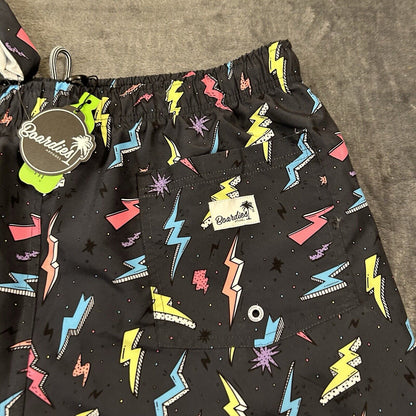 Boardies Board Shorts Mens Extra Large 34" Black Zaps Neon Swim Drawstring NEW