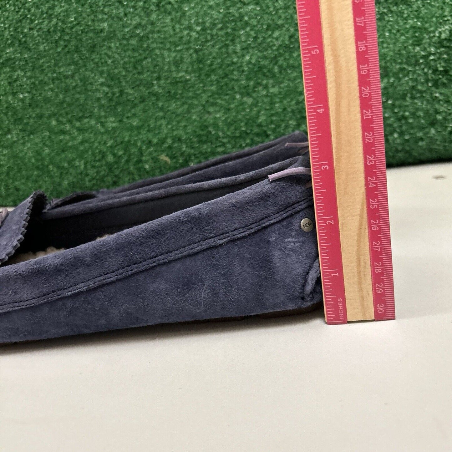 Ugg Ansley Moccasins Womens 10 M Blue Suede Slippers Casual Comfort Fur Warm