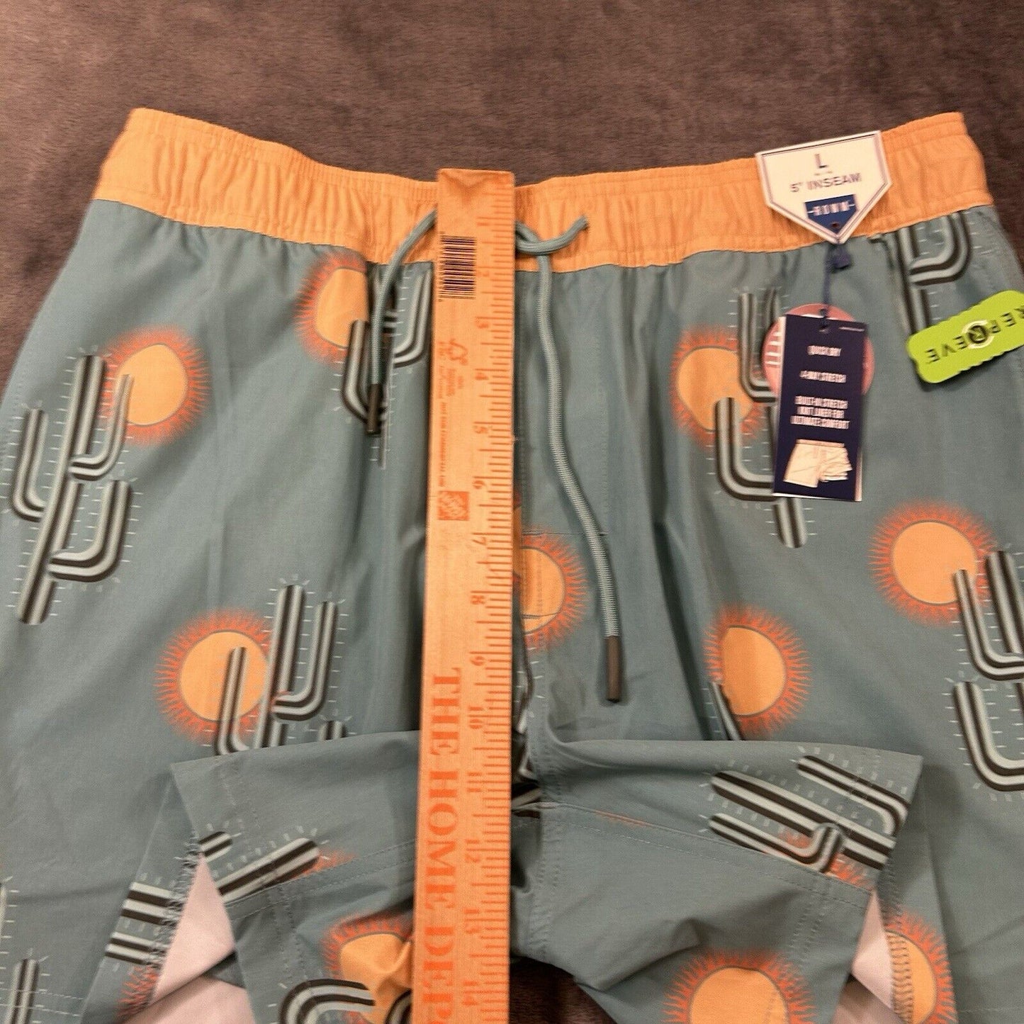 ROWM Swim Shorts Men Large 33" Green Cactus Boardies Quick Dry Drawstring NEW