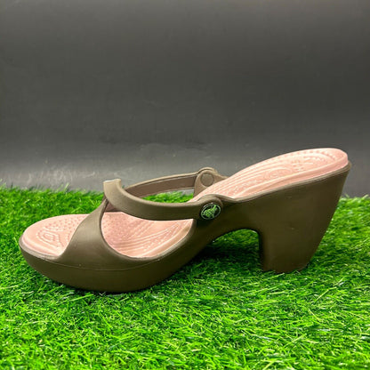 Crocs Cyprus Heeled Sandals Womens 9 Brown Pumps Strappy Slip On Casual Comfort