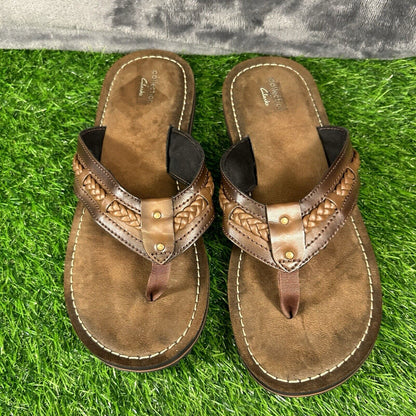 Clarks Fenner Nerice Sandals Womens 10 M Brown Leather Flip Flops Casual Comfort