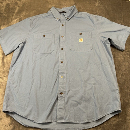 Carhartt Shirt Mens Extra Large Blue Button Up Short Sleeve Relaxed Fit Workwear