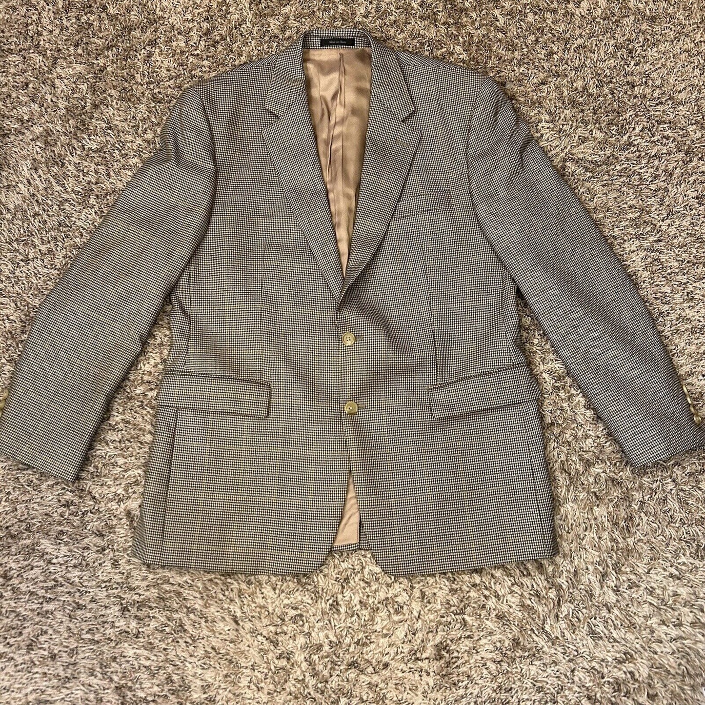 Lauren Ralph Lauren Suit Jacket Mens 44R Brown Black Houndstooth 100% Wool