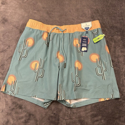 ROWM Swim Shorts Men Large 33" Green Cactus Boardies Quick Dry Drawstring NEW