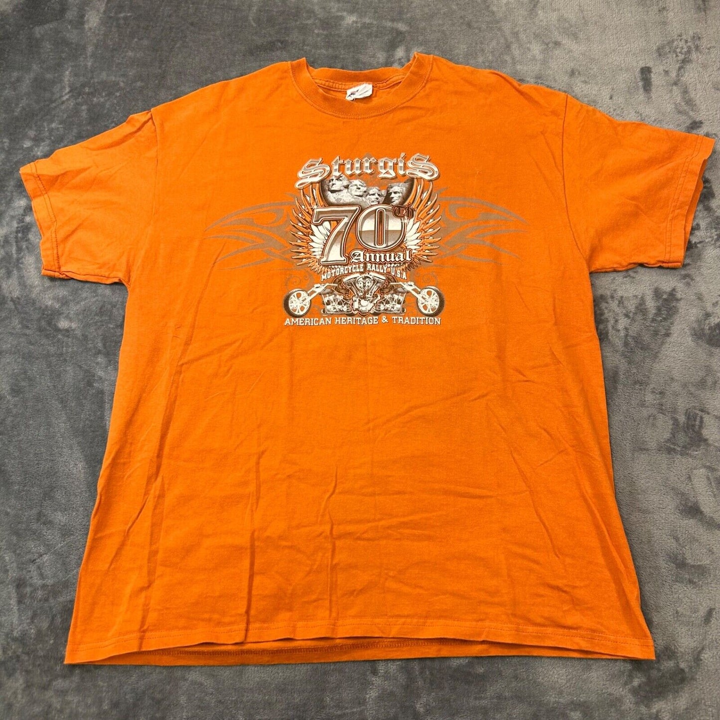 Sturgis Shirt Mens Extra Large Orange Short Sleeve 70th Annual Hanes Heavyweight
